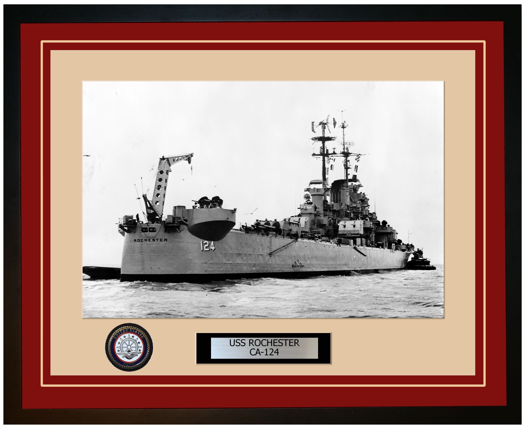 USS ROCHESTER CA-124 Framed Navy Ship Photo Burgundy