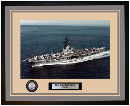 USS TICONDEROGA CV-14 Framed Navy Ship Photo Grey