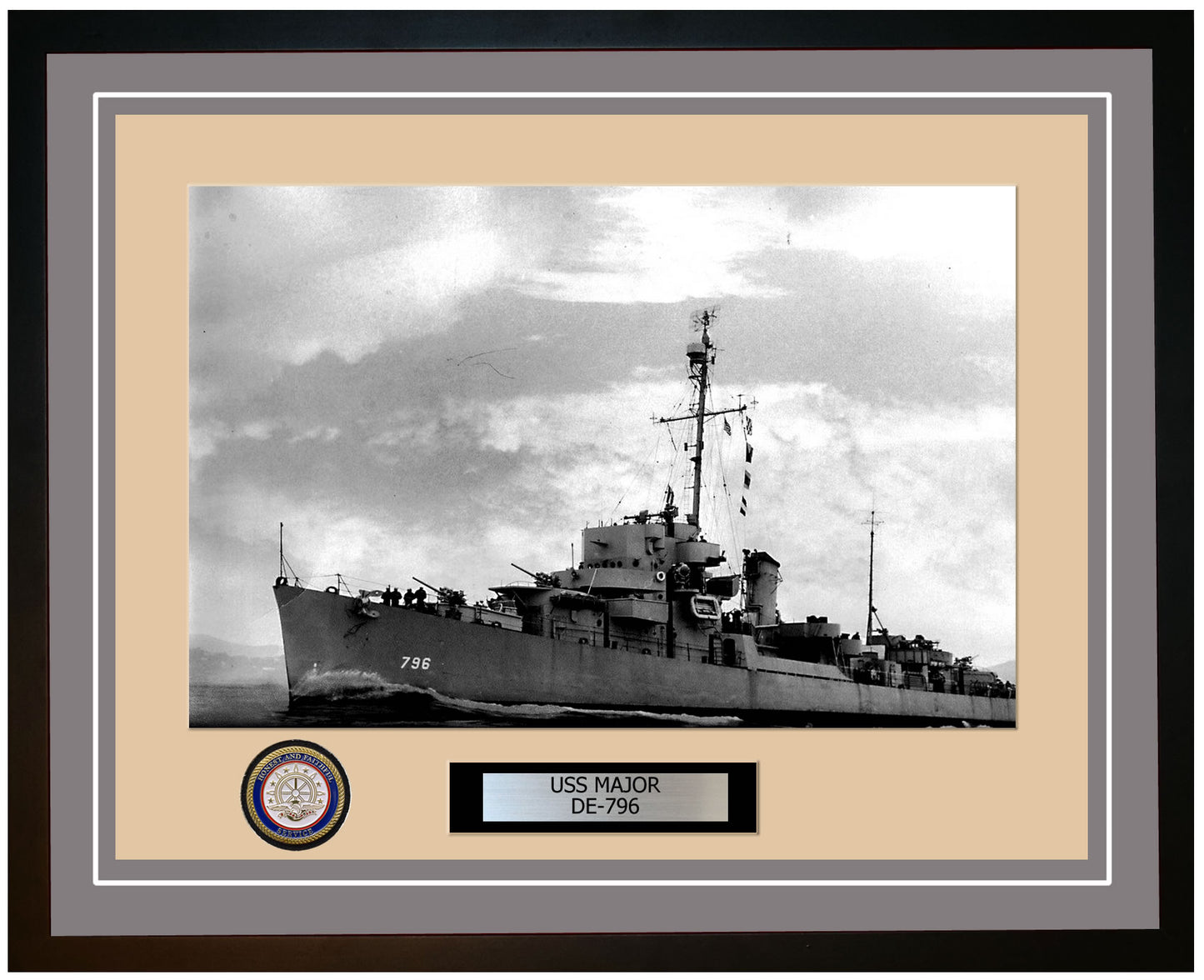 USS Major DE-796 Framed Navy Ship Photo Grey