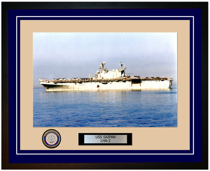 USS Saipan LHA-2 Framed Navy Ship Photo Blue