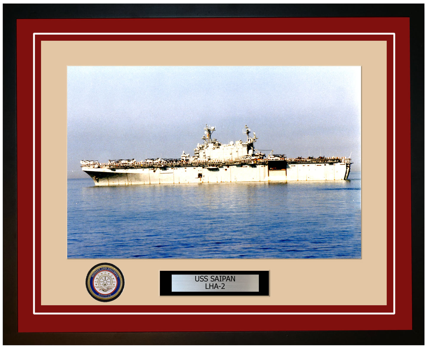 USS Saipan LHA-2 Framed Navy Ship Photo Burgundy