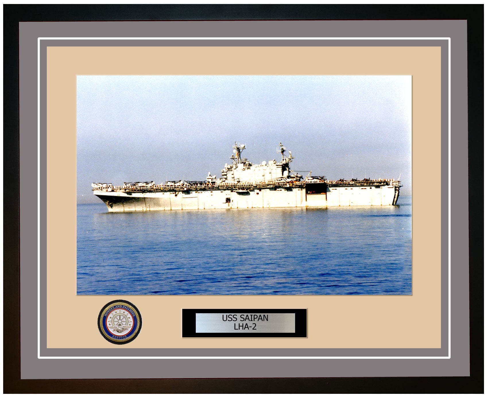 USS Saipan LHA-2 Framed Navy Ship Photo Grey
