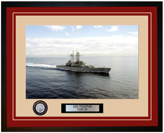USS TRUXTUN CGN-35 Framed Navy Ship Photo Burgundy