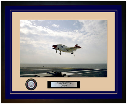 USS FORRESTAL CV-59 Framed Navy Ship Photo Blue