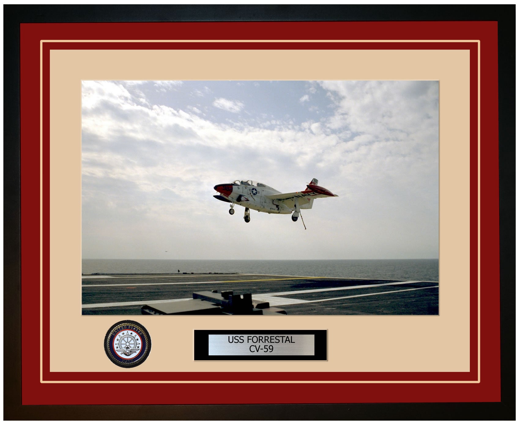 USS FORRESTAL CV-59 Framed Navy Ship Photo Burgundy