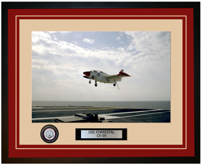 USS FORRESTAL CV-59 Framed Navy Ship Photo Burgundy