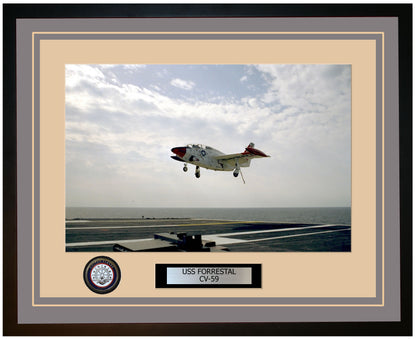 USS FORRESTAL CV-59 Framed Navy Ship Photo Grey