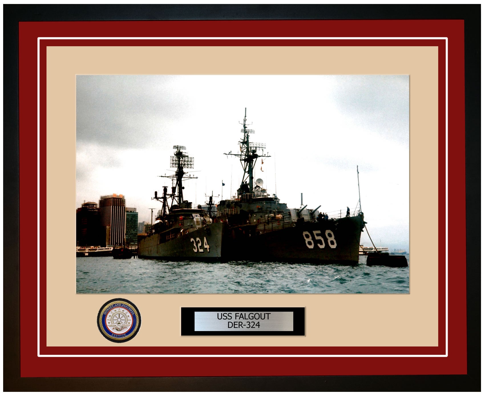 USS Falgout DER-324 Framed Navy Ship Photo Burgundy