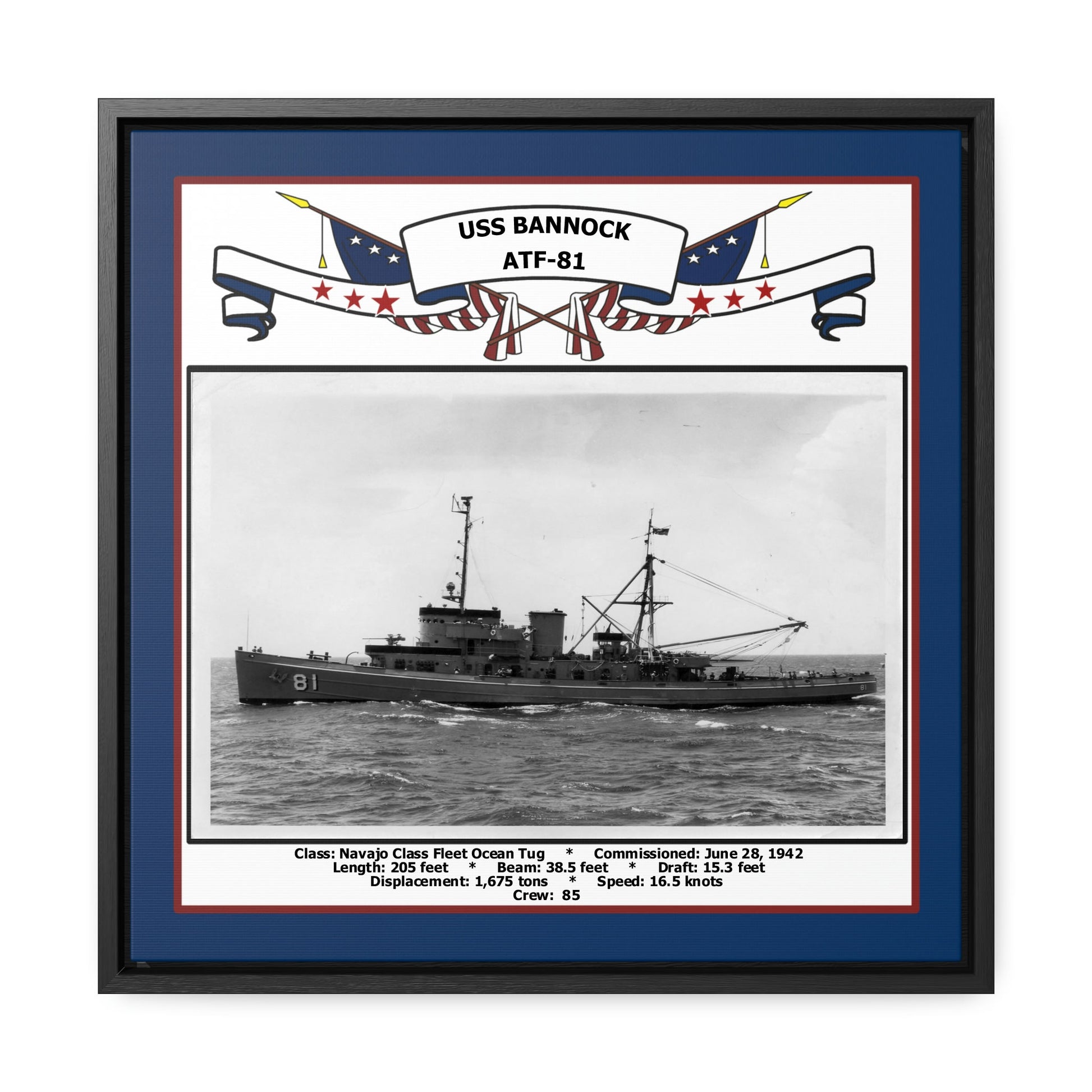 USS Bannock ATF-81 Navy Floating Frame Photo Front View
