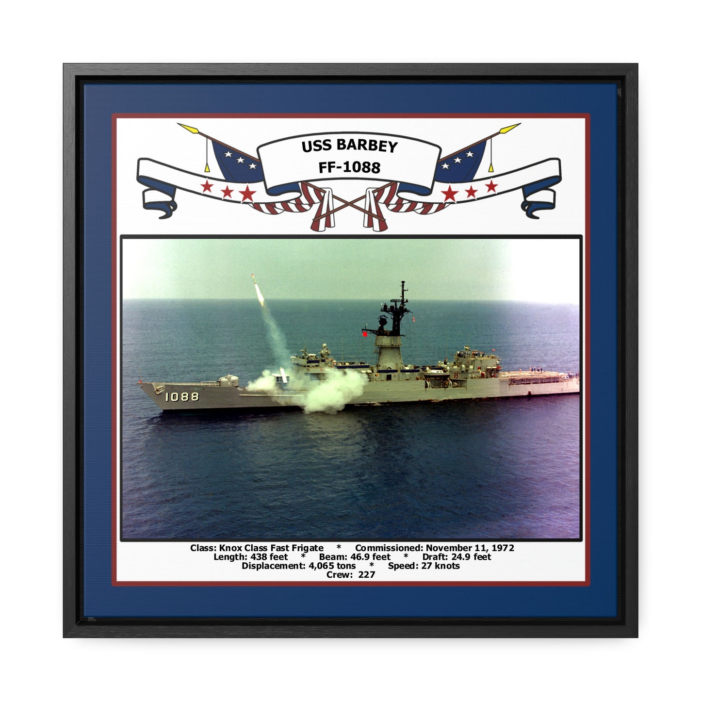 USS Barbey FF-1088 Navy Floating Frame Photo Front View