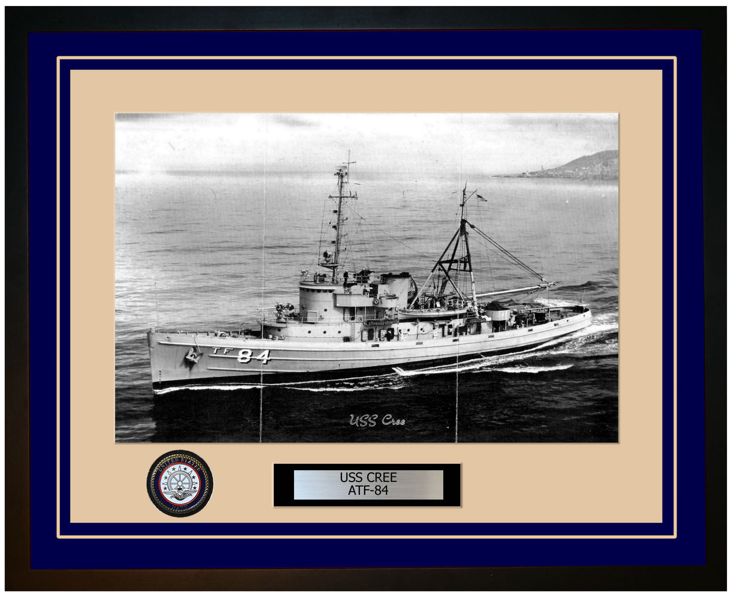 USS CREE ATF-84 Framed Navy Ship Photo Blue