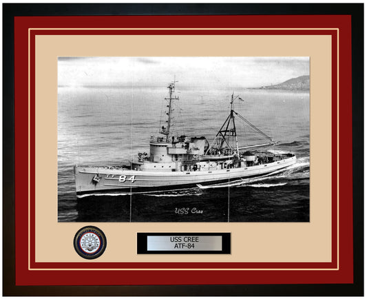 USS CREE ATF-84 Framed Navy Ship Photo Burgundy
