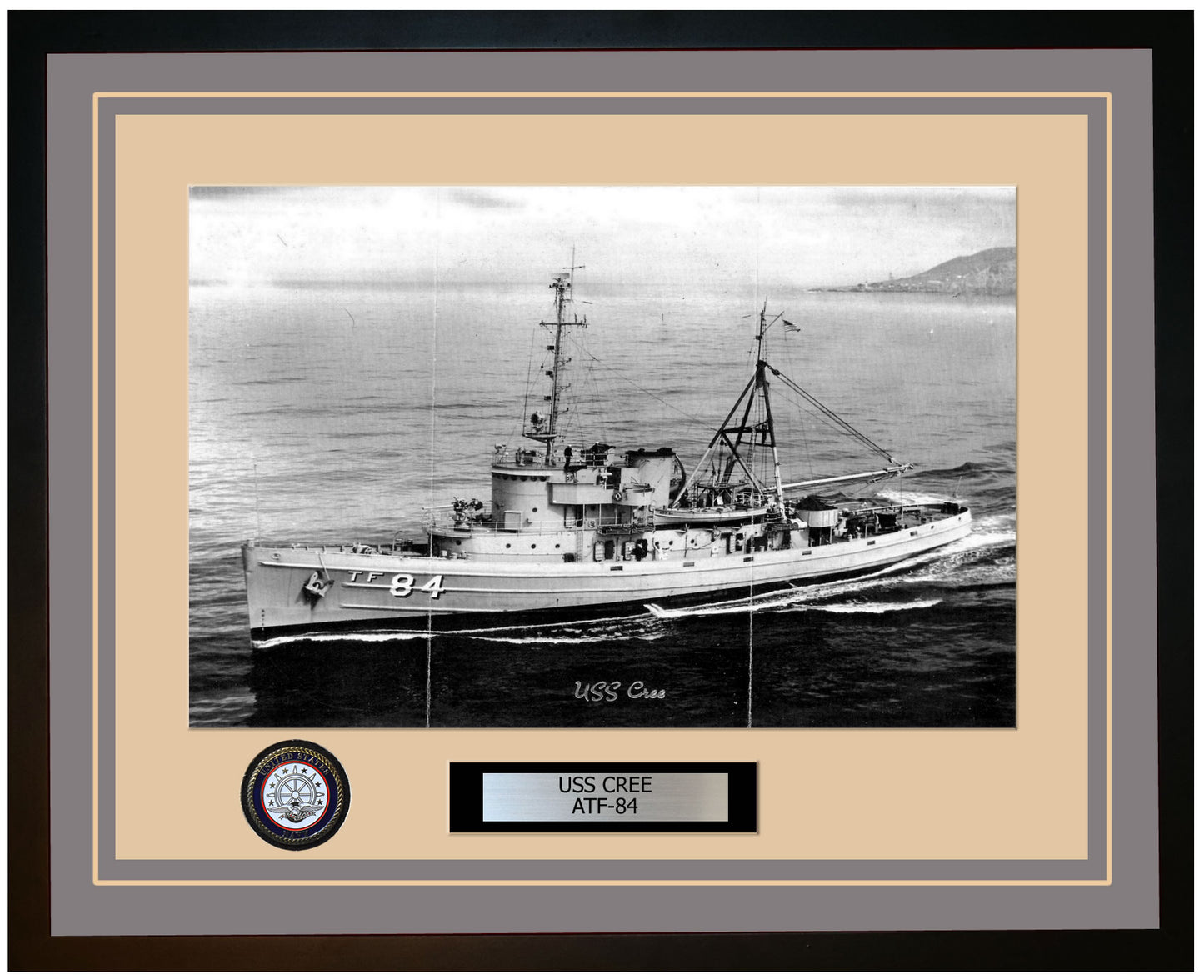 USS CREE ATF-84 Framed Navy Ship Photo Grey