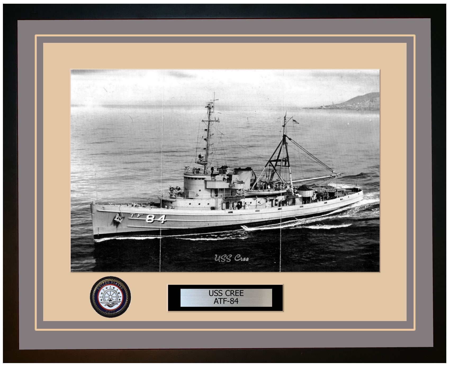 USS CREE ATF-84 Framed Navy Ship Photo Grey