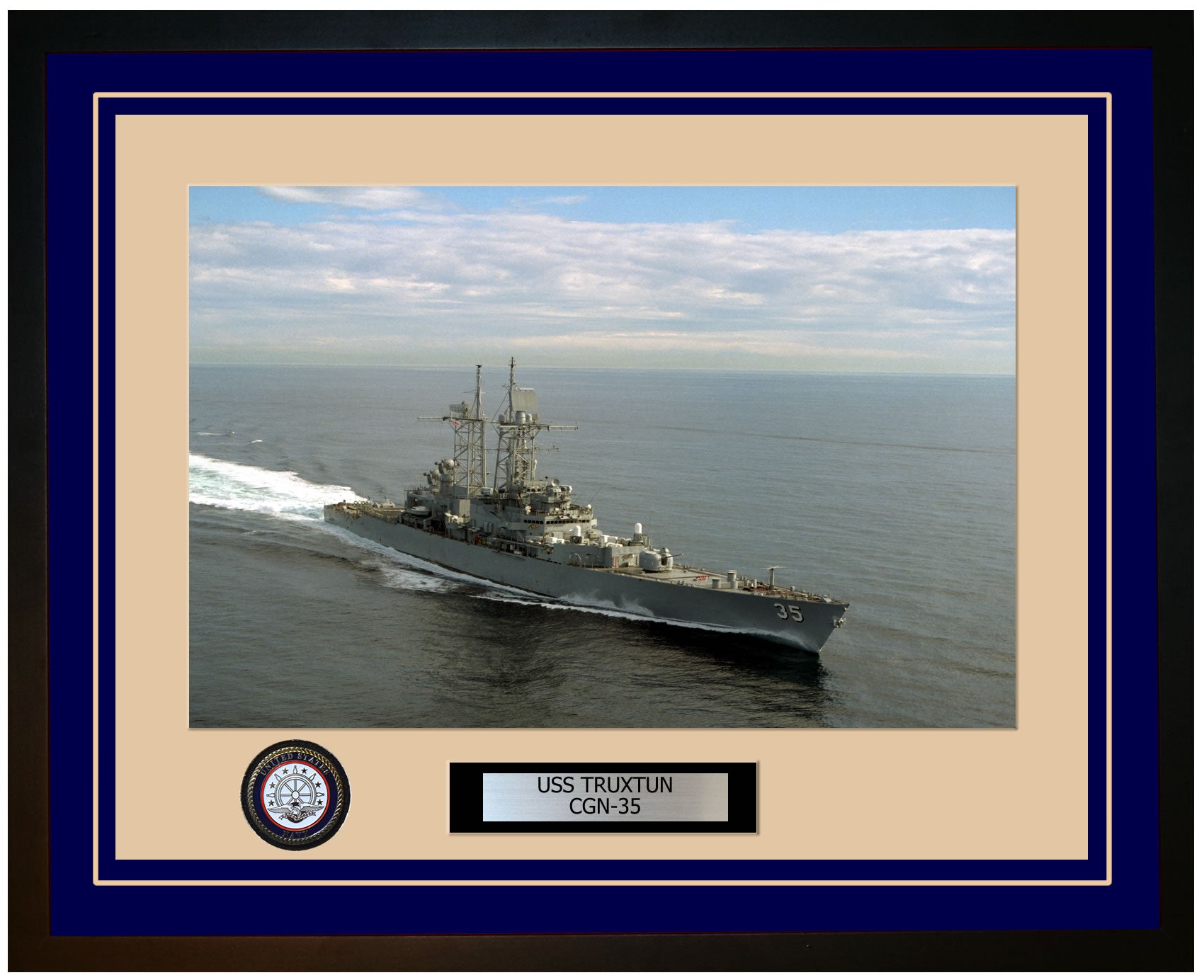 USS TRUXTUN CGN-35 Framed Navy Ship Photo Blue