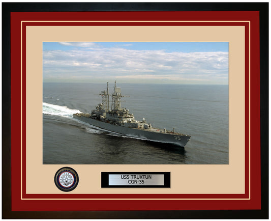 USS TRUXTUN CGN-35 Framed Navy Ship Photo Burgundy