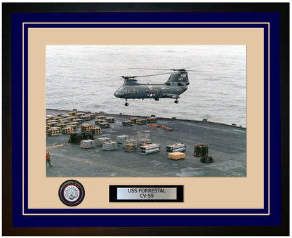 USS FORRESTAL CV-59 Framed Navy Ship Photo Blue