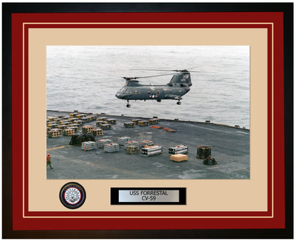 USS FORRESTAL CV-59 Framed Navy Ship Photo Burgundy