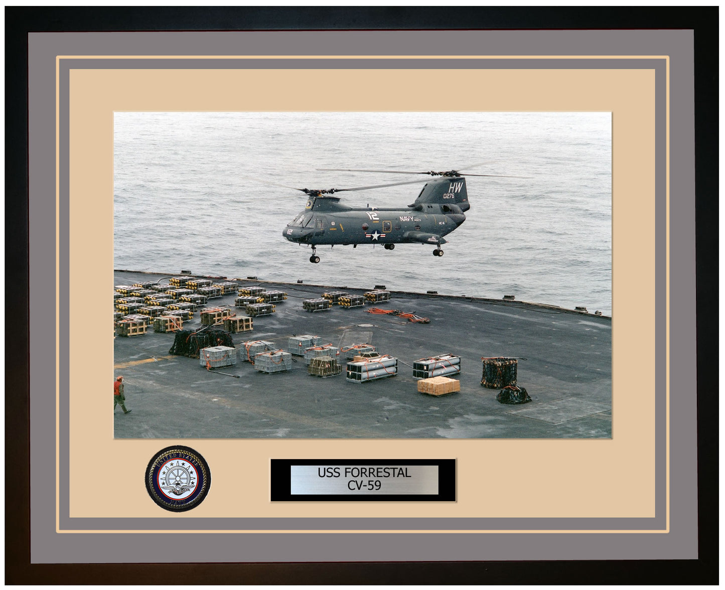 USS FORRESTAL CV-59 Framed Navy Ship Photo Grey