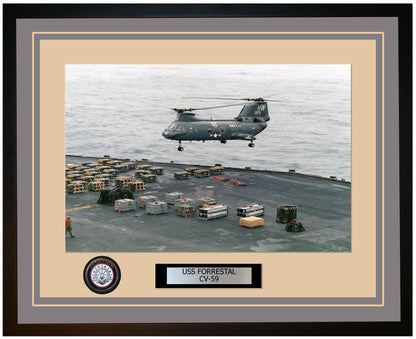 USS FORRESTAL CV-59 Framed Navy Ship Photo Grey