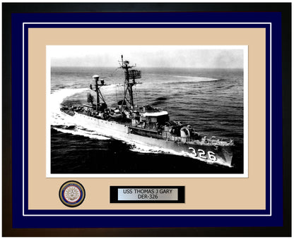 USS Thomas J Gary DER-326 Framed Navy Ship Photo Blue