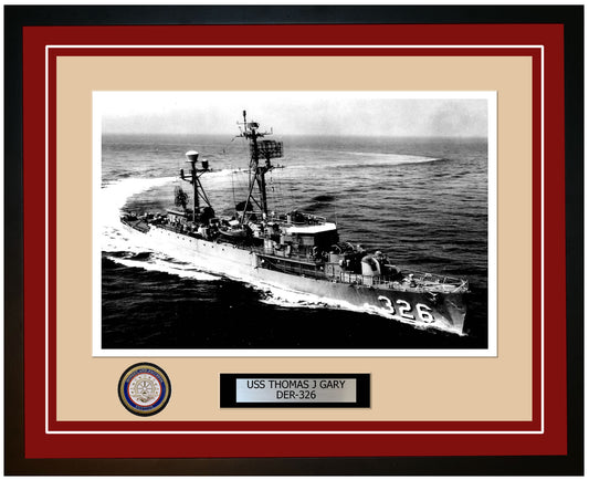 USS Thomas J Gary DER-326 Framed Navy Ship Photo Burgundy