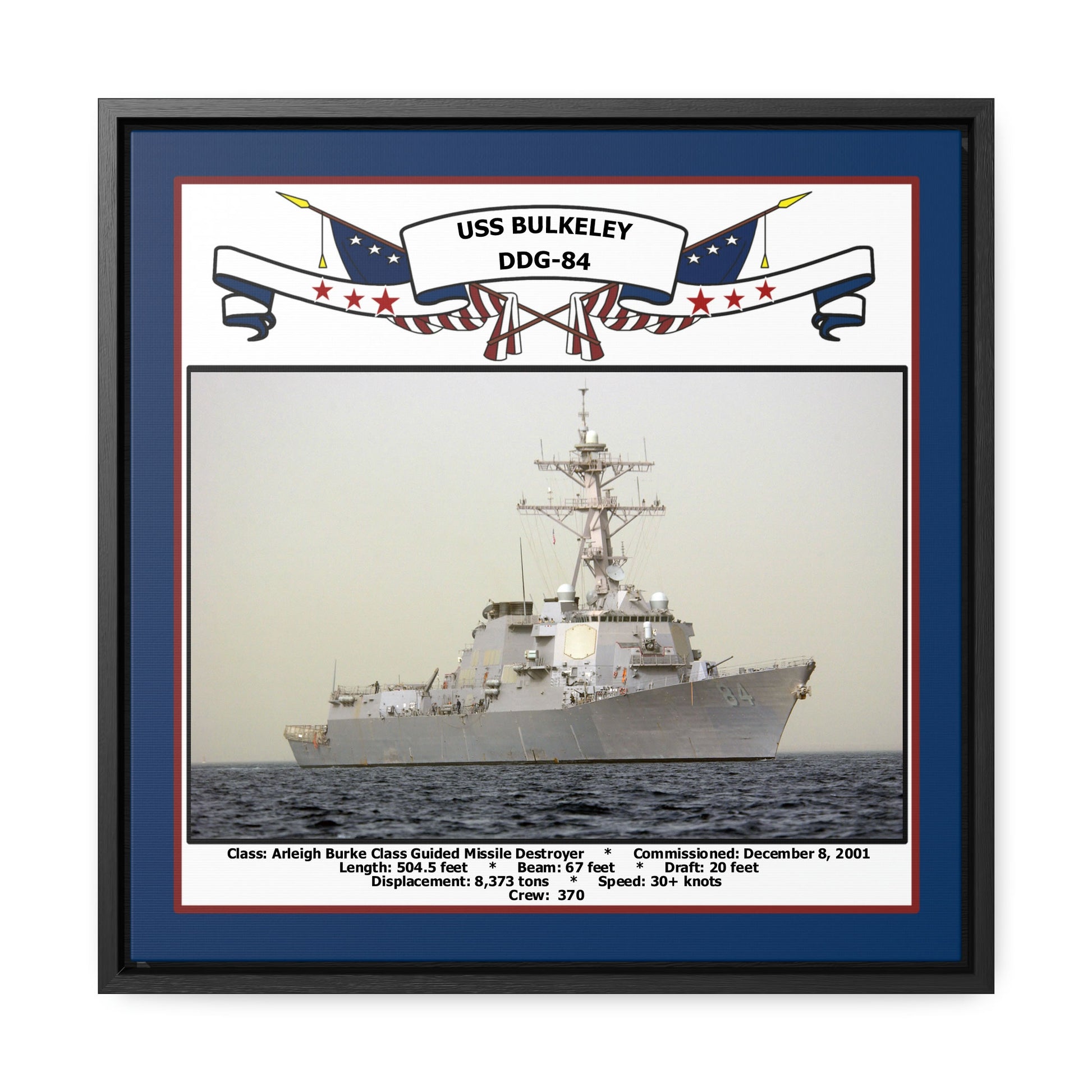 USS Bulkeley DDG-84 Navy Floating Frame Photo Front View