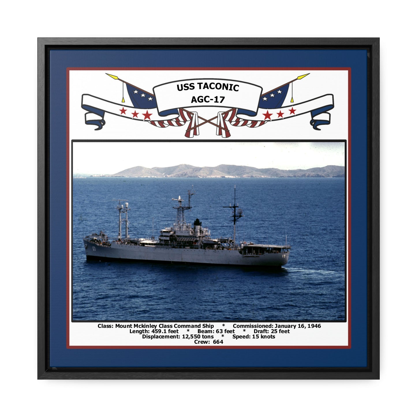 USS Taconic AGC-17 Navy Floating Frame Photo Front View