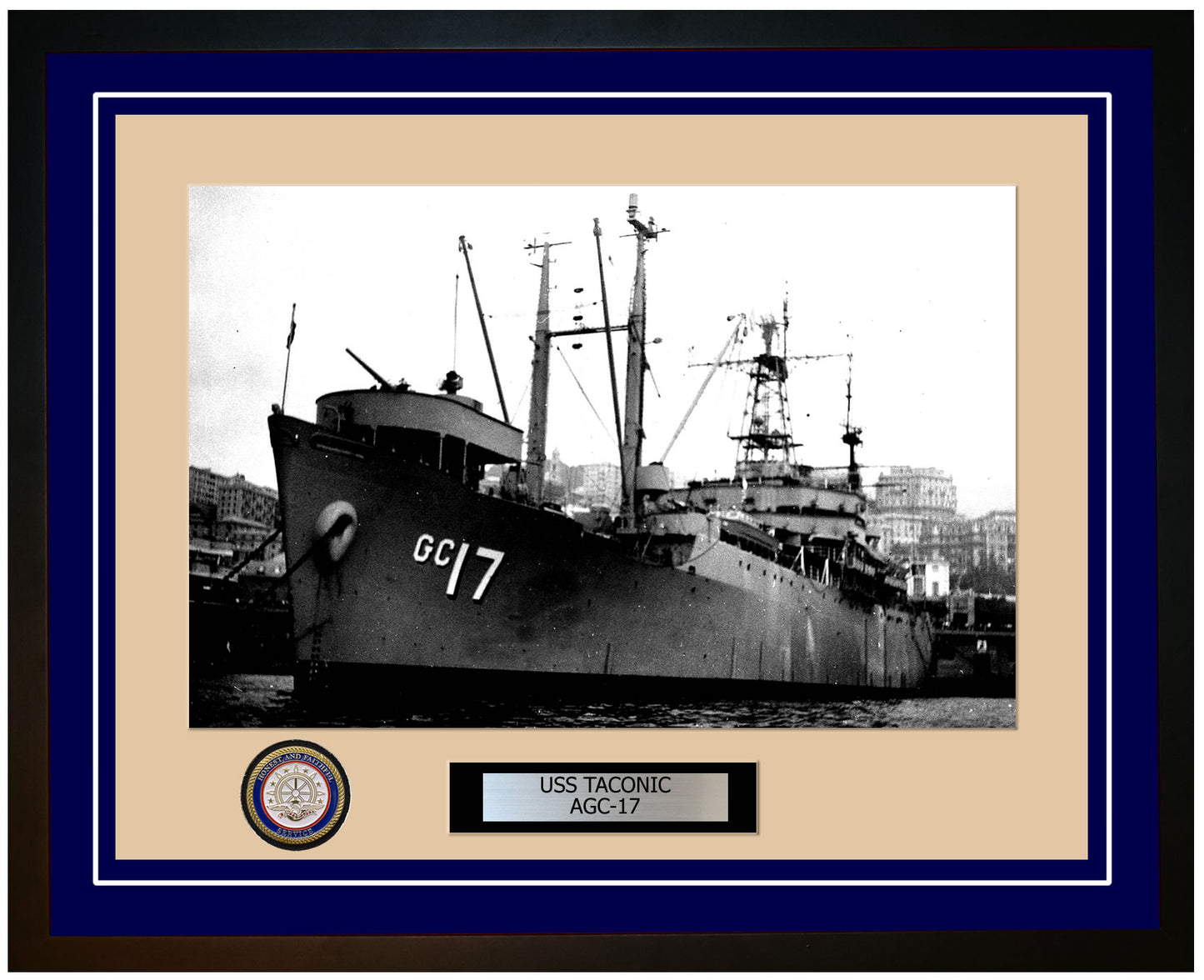 USS Taconic AGC-17 Framed Navy Ship Photo Blue