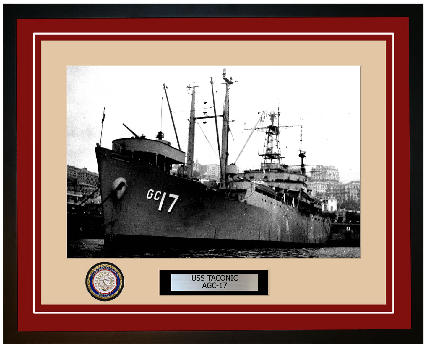USS Taconic AGC-17 Framed Navy Ship Photo Burgundy