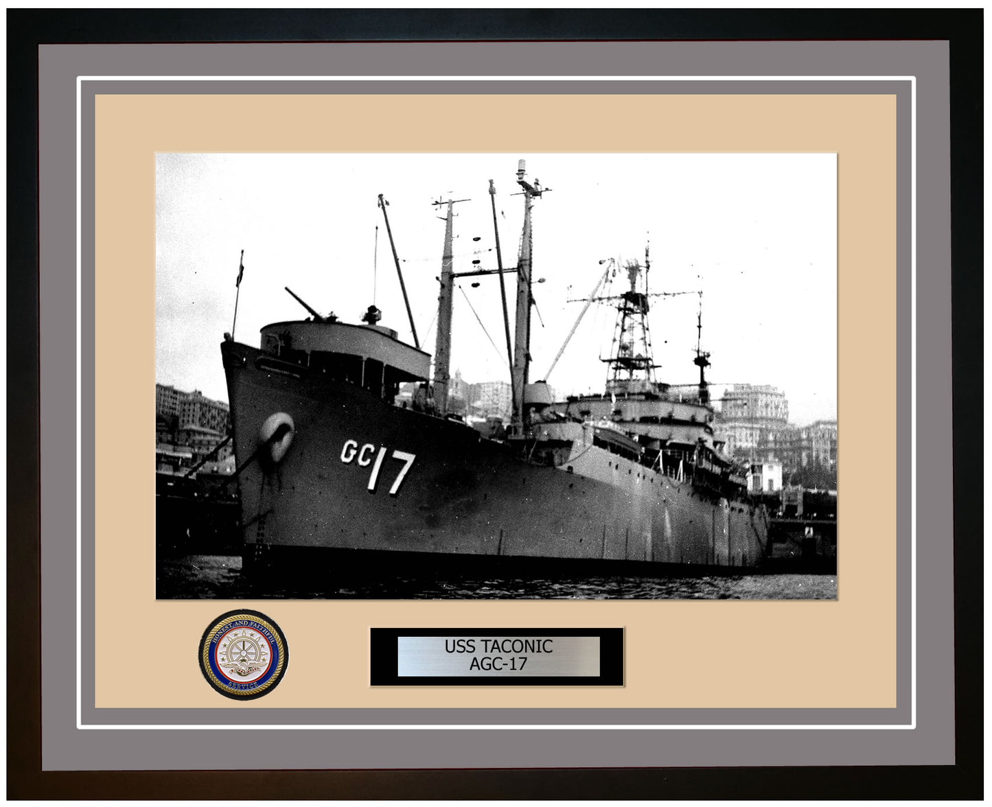 USS Taconic AGC-17 Framed Navy Ship Photo Grey