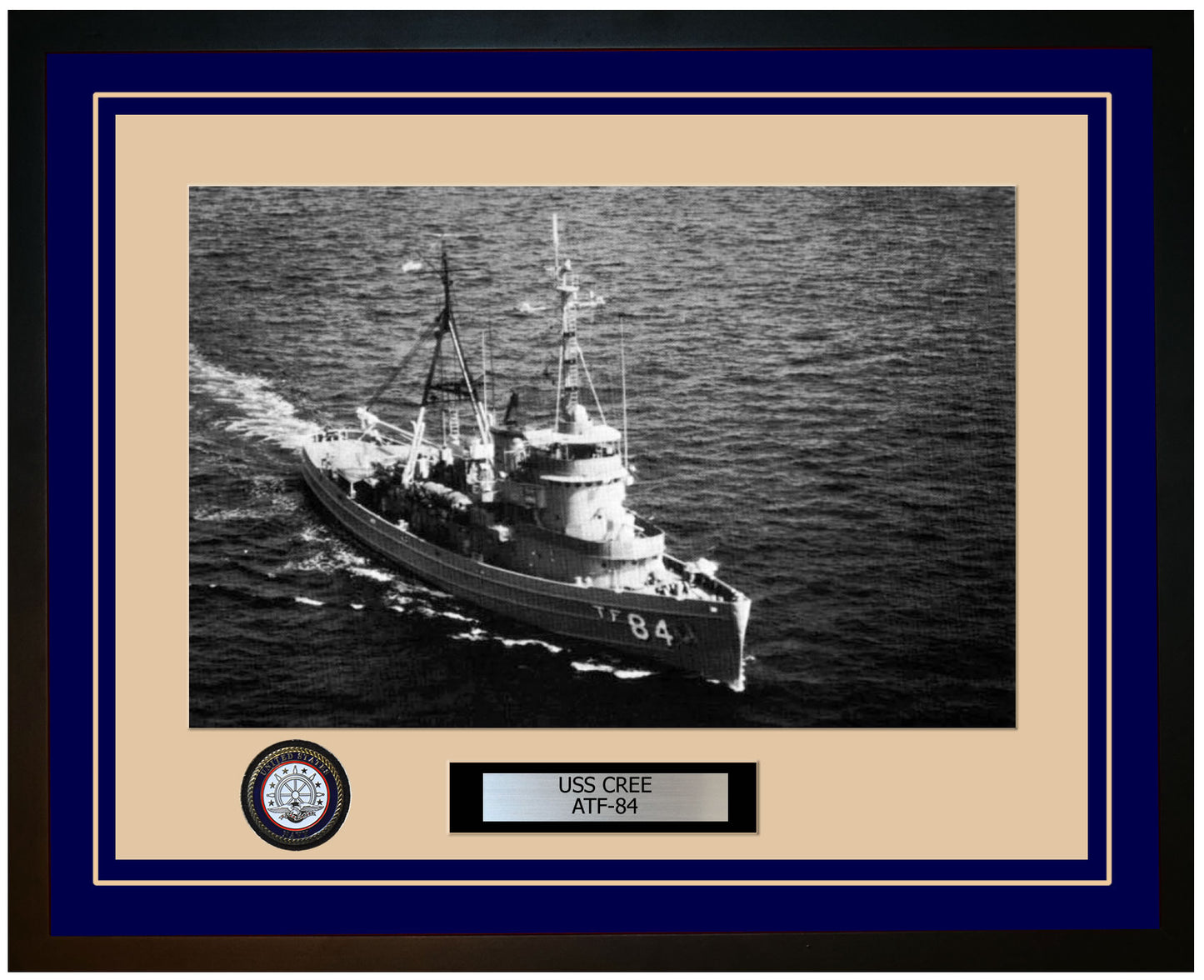 USS CREE ATF-84 Framed Navy Ship Photo Blue