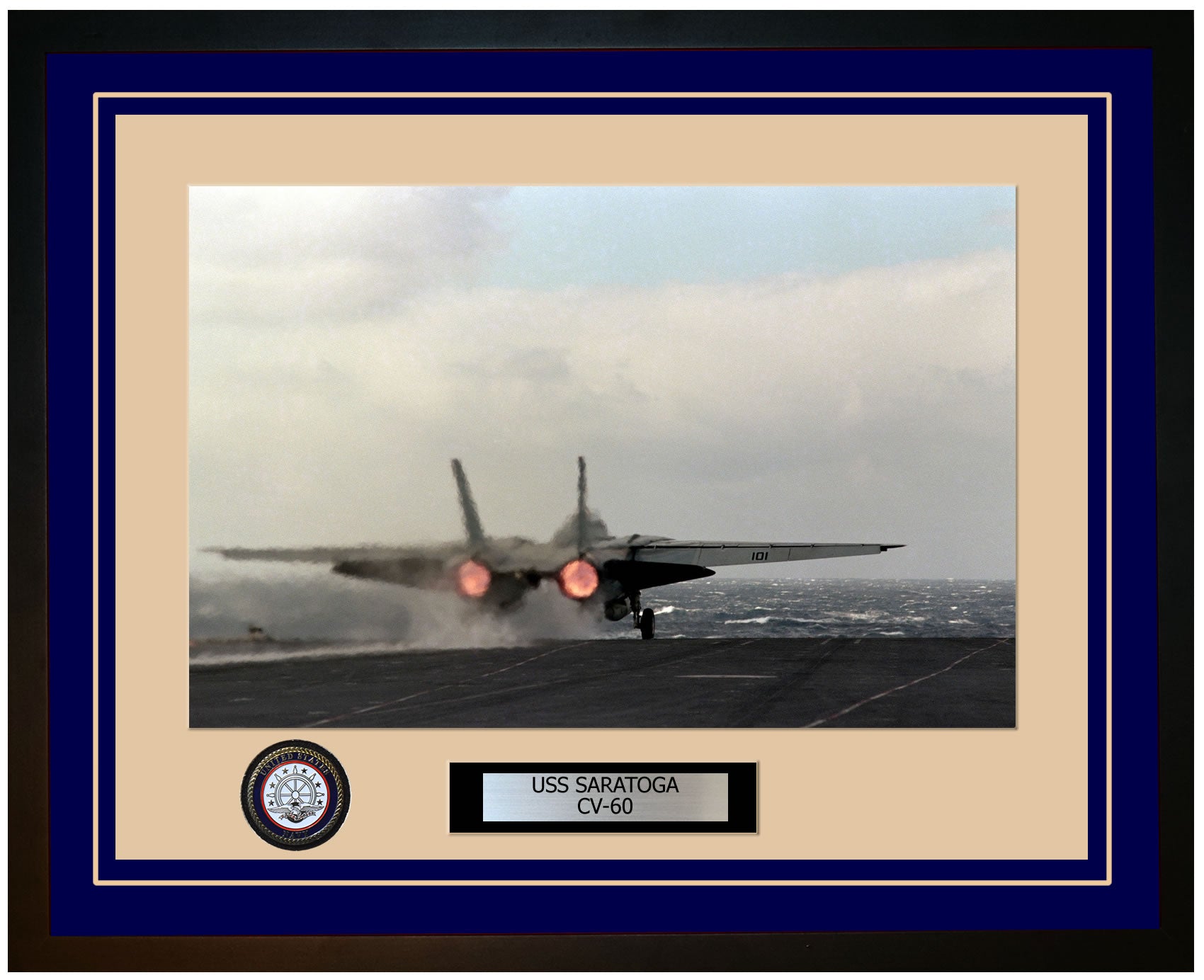 USS SARATOGA CV-60 Framed Navy Ship Photo Blue