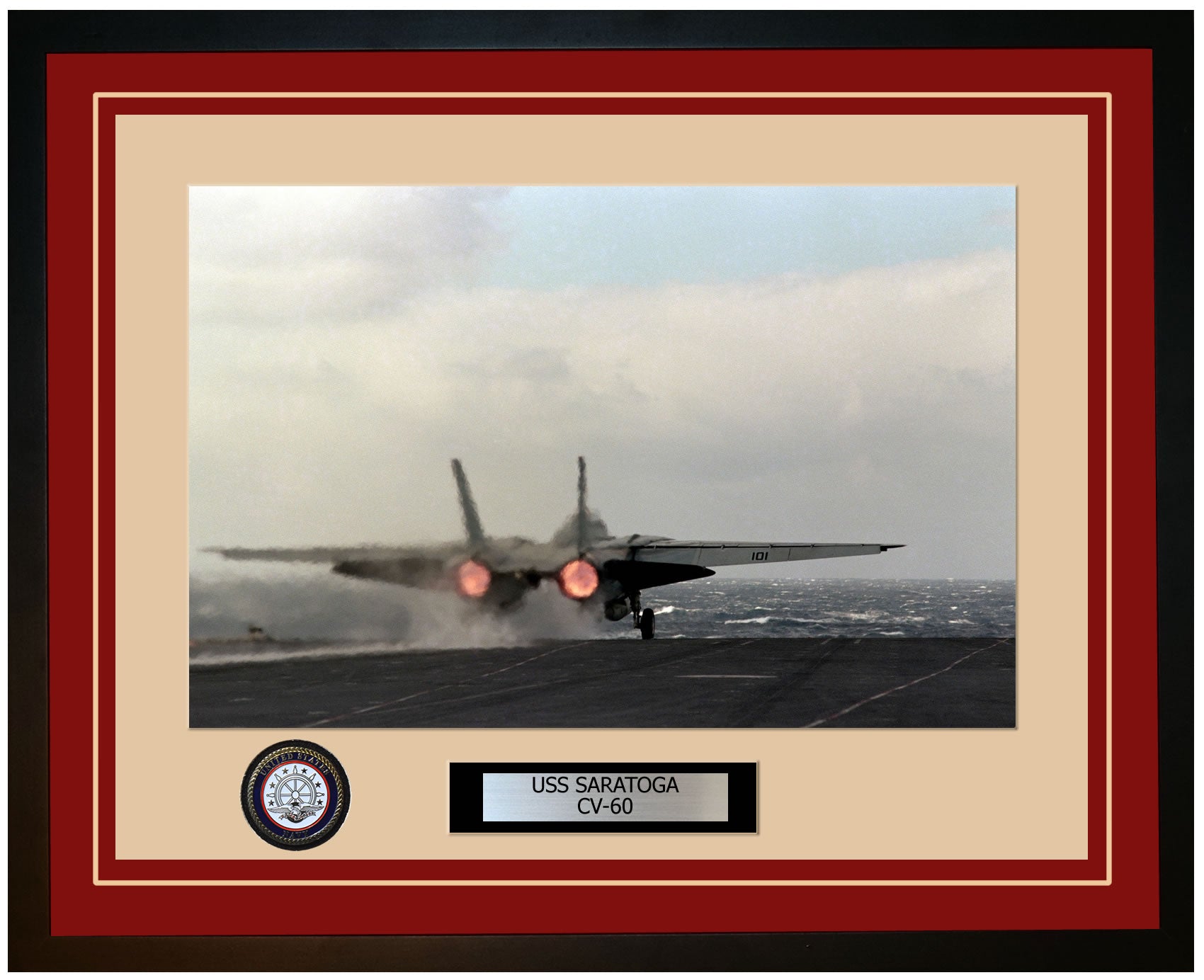 USS SARATOGA CV-60 Framed Navy Ship Photo Burgundy