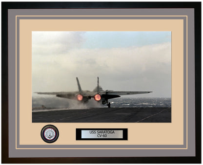 USS SARATOGA CV-60 Framed Navy Ship Photo Grey