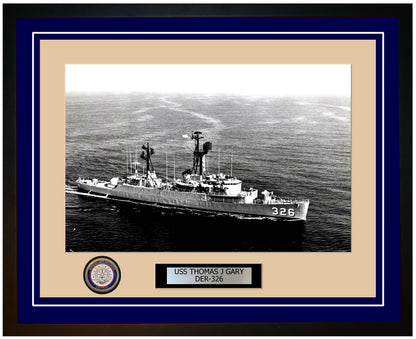 USS Thomas J Gary DER-326 Framed Navy Ship Photo Blue