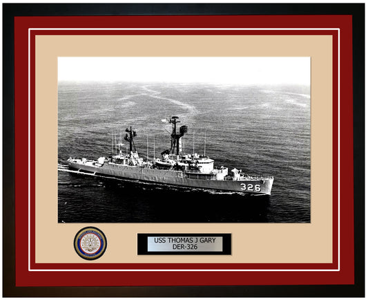 USS Thomas J Gary DER-326 Framed Navy Ship Photo Burgundy