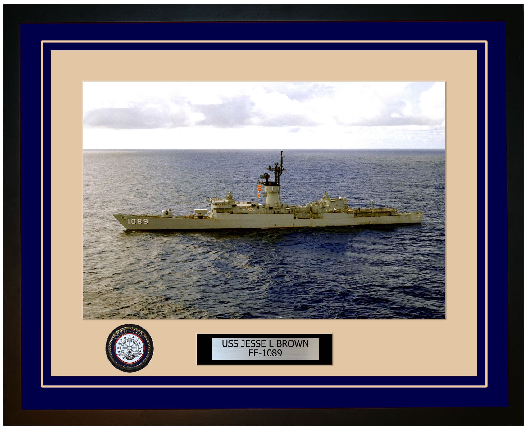 USS JESSE L BROWN FF-1089 Framed Navy Ship Photo Blue