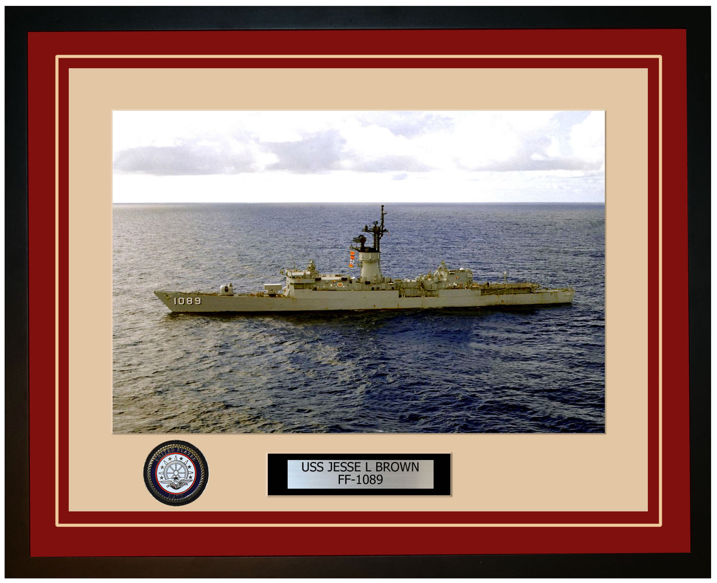 USS JESSE L BROWN FF-1089 Framed Navy Ship Photo Burgundy