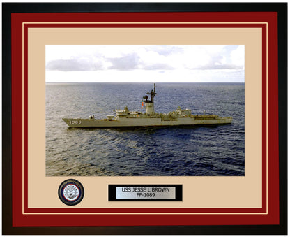 USS JESSE L BROWN FF-1089 Framed Navy Ship Photo Burgundy