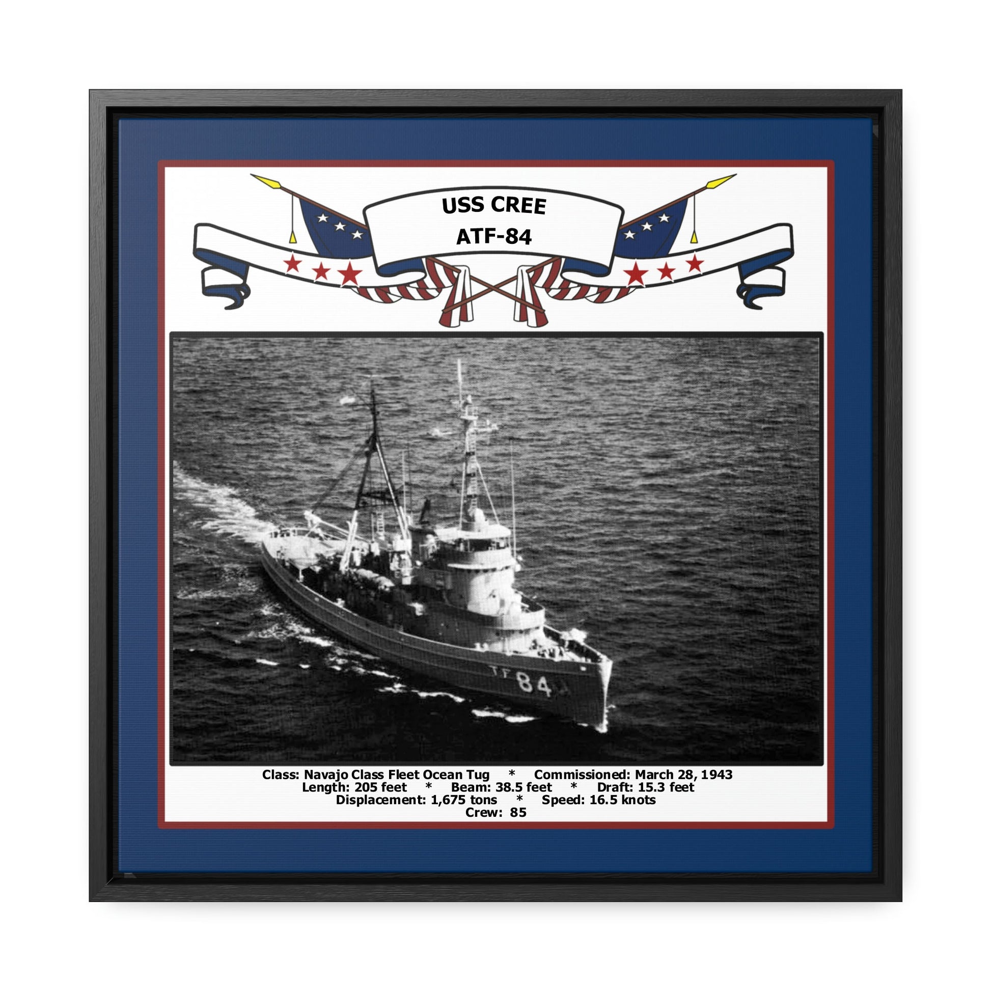 USS Cree ATF-84 Navy Floating Frame Photo Front View