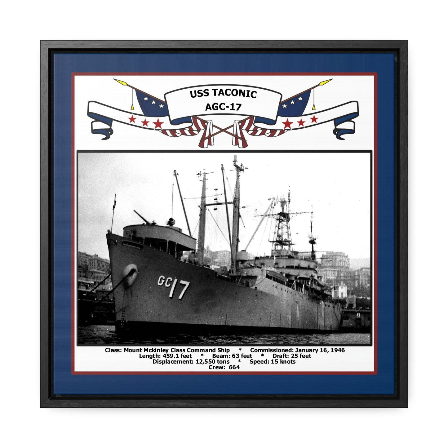 USS Taconic AGC-17 Navy Floating Frame Photo Front View