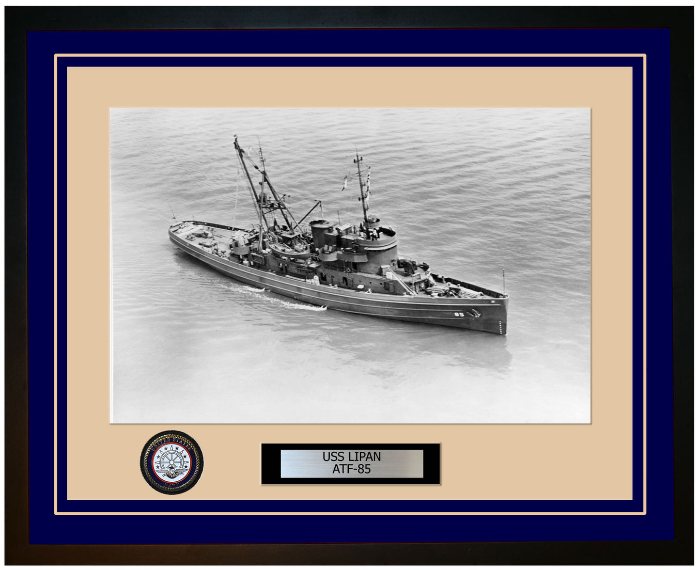 USS LIPAN ATF-85 Framed Navy Ship Photo Blue