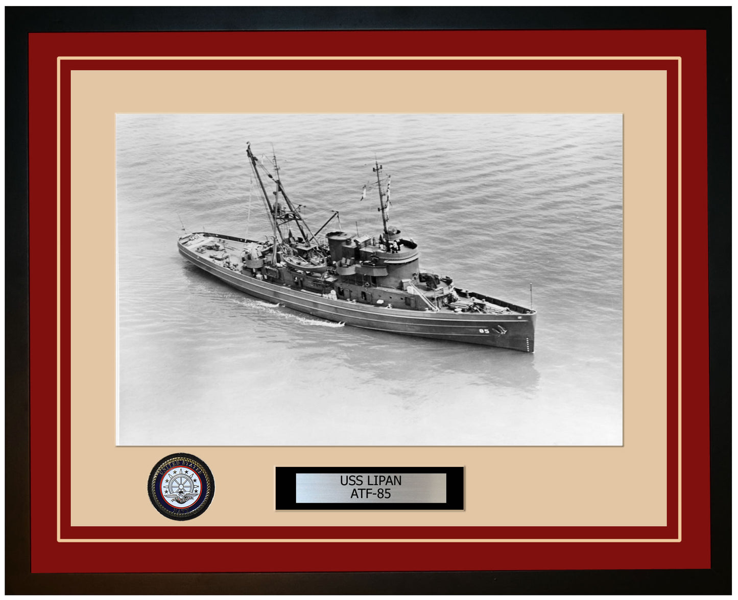 USS LIPAN ATF-85 Framed Navy Ship Photo Burgundy