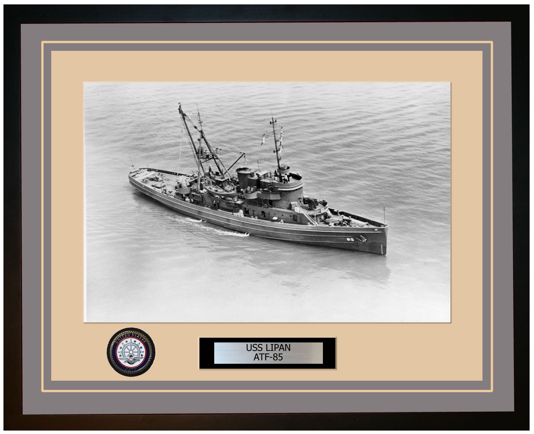 USS LIPAN ATF-85 Framed Navy Ship Photo Grey