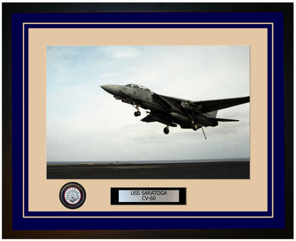 USS SARATOGA CV-60 Framed Navy Ship Photo Blue
