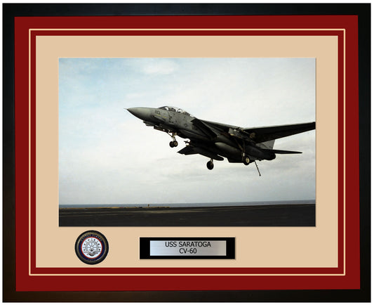 USS SARATOGA CV-60 Framed Navy Ship Photo Burgundy