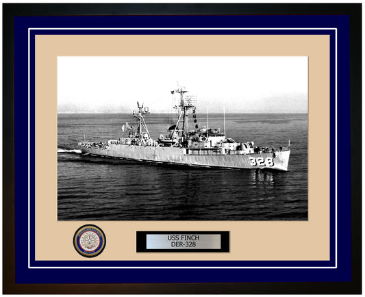 USS Finch DER-328 Framed Navy Ship Photo Blue