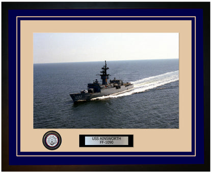 USS AINSWORTH FF-1090 Framed Navy Ship Photo Blue