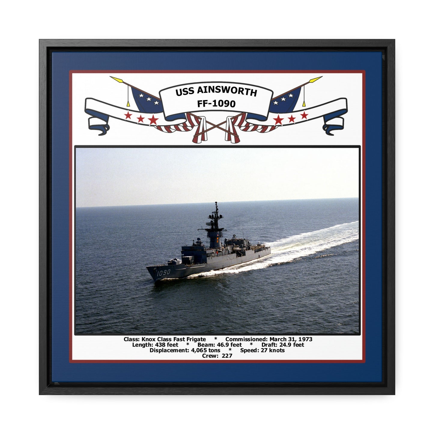 USS Ainsworth FF-1090 Navy Floating Frame Photo Front View